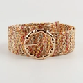 Cintura da donna in paglia intrecciata boho colorata con fibbia rotonda in oro a bambù - 100cm / Colorato