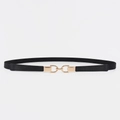 Minimalist black elastic waist belt for women with golden metal interlocking buckle - Black (19425)