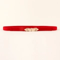 Slim elastic waist belt in red with a symmetrical gold metal buckle for dresses - Red (19356)