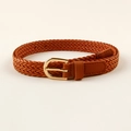 Brown woven elastic belt for jeans with vintage gold round pin buckle detail - Brown Style (19353) / 100cm