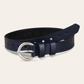 Cintura in pelle blu scuro per jeans con motivo a stella traforato e fibbia tonda argento - Blu Intaglio Stella Fibbia Rotonda Argento (19101)