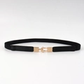 Slim black elastic waist belt for women with a polished gold metal buckle - Black (19413)