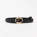 Black woven elastic belt for jeans with a round golden metal buckle for women - Black Style (19471) / 100cm