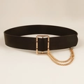 Ceinture punk noire pour femme avec double chaîne dorée et boucle rectangulaire - Style Noir (19339)