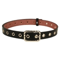 Cintura sottile in pelle nera PU con occhielli metallici dorati e fibbia ad ago testurizzata - Stile Fibbia Rettangolare Martellata (HYP19038) / Nero