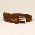 Ceinture fine en cuir verni marron brillant avec boucle métallique dorée élégante - Marron Cuir Verni Boucle Ronde Dorée (19102)