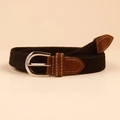 Elastic braided unisex belt in black weave with brown leather ends and silver metal buckle - Black Style (19214) / 100cm