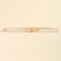 Elastic beige waist belt for dresses with golden interlocking triple ring buckle - 75cm / Beige