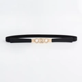 Women's slim black elastic waist belt featuring a gold triple-ring interlocking buckle - 75cm / Black