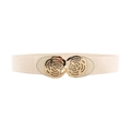 Cintura elastica larga da donna color crema con fibbia floreale in metallo dorato - Stile Doppio Fiore Traforato (19298 Beige)
