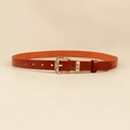 Cintura in pelle marrone vintage per jeans con fibbia e passante in metallo dorato - Fibbia Incisa Vintage Rosso (19174)