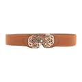 Cintura elastica marrone caramello da donna con fibbia dorata a forma di rosa metallica - Stile Doppio Fiore Traforato (19298 Cammello)