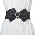 Large ceinture noire élastique ornée d'un nœud en satin et d'une boucle en strass - Style Nœud en Satin Boucle en Strass (19238黑色) / Noir