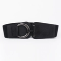 Ceinture large élastique noire pour femme avec boucle ronde en métal argenté et simili cuir - Style Boucle Métallique Ronde Motif Litchi (19241黑色) / Noir