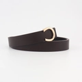 Dark brown leather belt with gold C-shape buckle for dresses and shirts styling - Coffee 2.8cm