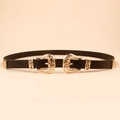 Cintura elastica nera con doppia fibbia dorata incisa in stile barocco per abiti - 19210 Stile Cintura / Nero