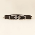 Damen Taillengürtel in Schwarz mit doppelten silbernen gravierten Schnallen im Vintage-Stil - 19319 Gürtel Stil / Schwarz Silber