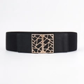 Ceinture large élastique noire pour femme avec boucle métallique géométrique dorée et émail - Style Boucle Entrelacée Creuse Géométrique Dorée (19227黑色) / Noir