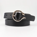 Cintura classica in pelle nera da donna con elegante fibbia dorata a forma di volpe - Stile Fibbia Volpe / Nero