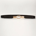 Schmaler schwarzer elastischer Damengürtel mit goldener Doppelringschnalle für Kleider - 60-80cm / Schwarz