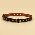 Cintura alla moda in pelle nera con occhielli in metallo oro e fibbia ad ardiglione - Stile Fibbia Rotonda (HYP19040) / Nero