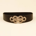 Elastic wide black belt featuring a gold infinity symbol interlocking metal buckle for women - 19313 Black / 80-100cm