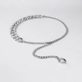Detail of silver dual-link chunky chain waist belt with geometric pendant decoration - Spliced Chunky and Fine Chain with Ring / Silver (HYY19213)