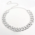 Close-up of chunky silver acrylic waist chain with thick links and adjustable tail chain - Oval Chunky Chain Style / Silver (HYY19205)