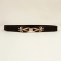 Damen Taillengürtel in Schwarz mit goldener Metallschnalle und braunen Lederenden - Vintage-Muster Schnalle / Schwarz