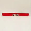 Ceinture élastique rouge pour femme avec boucle poisson dorée et pierre précieuse grise - Boucle Poisson avec Strass / Rouge