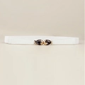 Fine ceinture élastique blanche avec boucle poissons dorés et pierres noires - Boucle Poisson avec Strass / Blanc