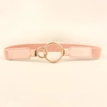 Pink elastic waist belt for women with golden double ring buckle and leather accents - Pink