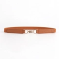 Ceinture fine élastique marron pour femme avec boucle crochet dorée et détails en cuir - 65cm / Camel