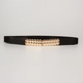 Ceinture élastique chic pour femme avec boucle métallique dorée à emboîtement élégant - Style Boucle Hémisphère Arrondi - Noir (19377黑色)