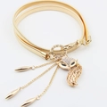 Women's gold metal elastic waist belt with sparkling fox pendant and tassel charms - Gold Fox Style (HYY19080)