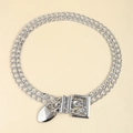 Detail of silver double-layered metal chain belt with industrial buckle and punk style - Silver