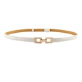 Adjustable white skinny belt for dresses with gold rectangular buckle and brown lining - Rectangle Buckle White (HYP19367)