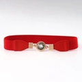 Ceinture élastique rouge pour femme avec boucle dorée et cristal brillant au centre - Style Boucle Décorative Ronde en Strass - Rouge (19415红色)
