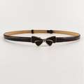 Slim black patent leather belt with a gold bow buckle for elegant dress styling - Butterfly Buckle Black (HYP19368)