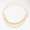 Cinturón de cadena dorada multicapa para mujer con tres anillos y cierre de mosquetón - Dorado Talla Grande (HYY19210)