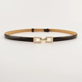 Women's slim black patent leather belt with a polished gold square metal buckle - Rectangle Buckle Black (HYP19367)