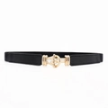 Ceinture fine élastique pour robes avec cuir noir et boucle fer à cheval dorée - Style Entrelacé Fer à Cheval - Noir (19448黑色)