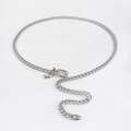 Dettaglio di una catena da vita in metallo argento con maglie spesse e lucchetto - Argento