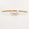 Elegant white skinny leather belt for women featuring a golden bow-shaped buckle - Butterfly Buckle White (HYP19368)