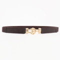 Women's slim elastic waist belt in dark brown PU leather with a gold horseshoe buckle - Horseshoe Buckle Style (19448) / Coffee / 60-80cm