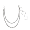 Silver double layer pants chain with triple rings and lobster clasps for punk style jeans - Silver
