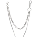 Doppellagige Punk-Hosenkette in Silber mit Metallperlen und Karabinerverschluss, weißer Fond - Silber