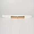 Elastic waist belt for women in white with gold beaded metal buckle for dresses - Round Bead Buckle Style (19377) / White / 60-80cm