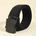 Dettaglio della cintura in tela nera con fibbia in metallo opaco e trama intrecciata - 19037 Nero / 80-100cm