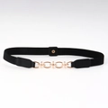 Black elastic skinny belt for women with golden floral metal chain buckle detail - Four-Leaf Clover Decorative Buckle (19414) / Black / 60-80cm